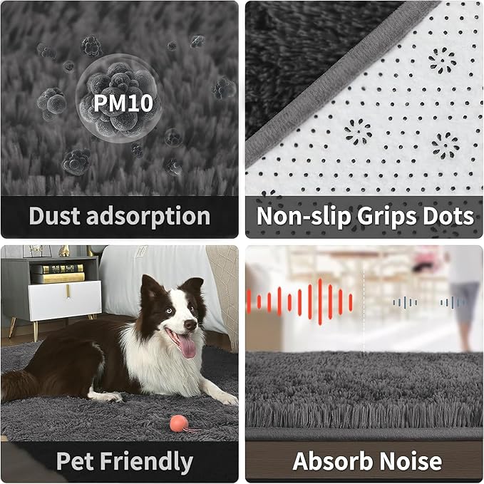 Merelax Soft Modern Indoor Large Shaggy Rug for Bedroom Livingroom Dorm Kids Room Home Decorative, Non-Slip Plush Fluffy Furry Fur Area Rugs Comfy Nursery Accent Floor Carpet 5 X 8 Feet, Dark Grey