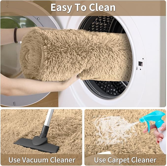 Merelax Soft Modern Indoor Large Shaggy Rug for Livingroom Bedroom Dorm Kids Room Home Decorative, Non-Slip Plush Fluffy Furry Fur Area Rugs Comfy Nursery Accent Floor Carpet 6x9 Feet, Light Tan