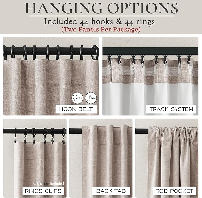 140 Inches Extra Wide Curtains (Each W70xL102x2) Linen Farmhouse Insulated Thermal Large Window Heavy Duty Draps for Summer Heat Patio Sliding Door 100 Percent Blackout Hook Belt(W70xL102x 2Panels)