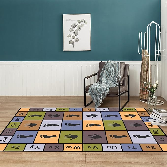Hopscotch Play Rugs Kids, ABC Alphabet Education Carpet, Playroom Bedroom Living Room Decor Learning mat (Blue,47x71 in)