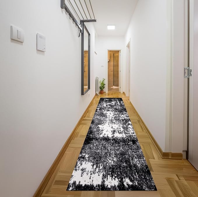 Keen Home Design Area Rugs - 2x20 Non-Shedding, Abstract Rugs for Kitchen, Living Room, Bedroom, Dining Room, Entryway - Size: 2'8" x 20', Abstract Black
