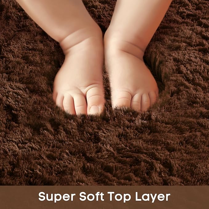 Ophanie Chocolate Brown Rugs for Bedroom Living Room, Fluffy Fuzzy Furry Carpet, Plush Soft Shaggy Bedside Indoor Floor 4x6 Area Rug for Kids Girls Boys Baby Teen Dorm Nursery Home Decor Aesthetic