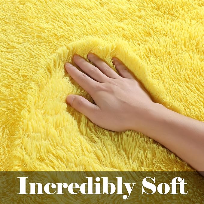 ONASAR Yellow Area Rugs for Bedroom Living Room, Washable Fluffy 4x6 Indoor Bedside Floor Throw Rug, Soft Plush Shaggy Carpet for Nursery Kids Girls Boys Teen Dorm Home Office Decor Aesthetic