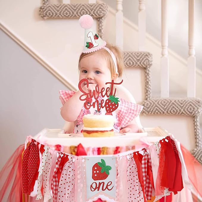 Berry First Birthday High Chair Banner for First Baby Girl Berry Sweet One Birthday Party Decorations