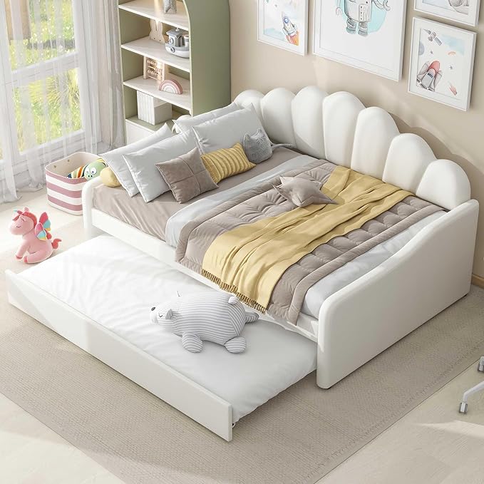 Bellemave Full Size daybed with Trundle for Adults, Kids, Girls, Teens, Full Size daybed with Trundle for Living Room, Velvet, Beige