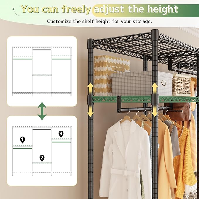 Raybee Clothes Rack with Cover, Clothing Racks for Hanging Clothes with Adjustble Shelves,Portable Closet 15.74''D x 56.02''W x 75.4''H Hold 800LBS for Bedroom, Apaertment, Dorm, Space Saving, Grey