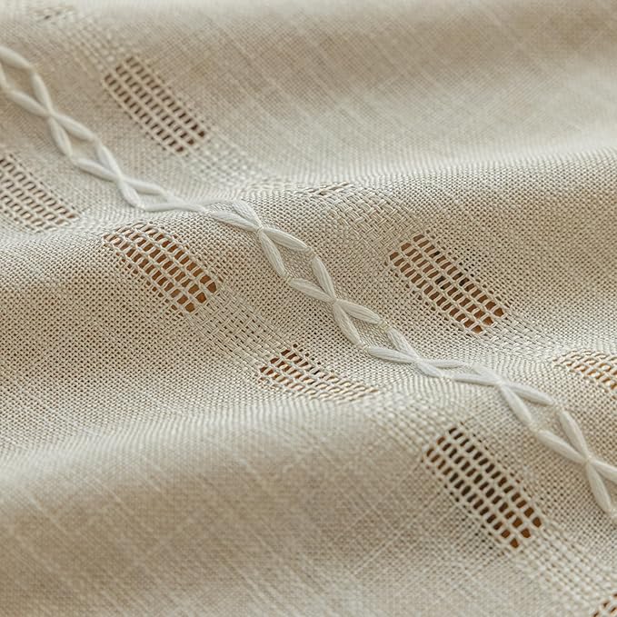 Deeprove Ivory Boho Curtain 63 inches Length for Living Room Bedroom Home Office, Retro Casual Bohemian Sheer 63 inches Long Stripe Embroidery Privacy Window Tassel Decor W52 x L63, 1 Panel