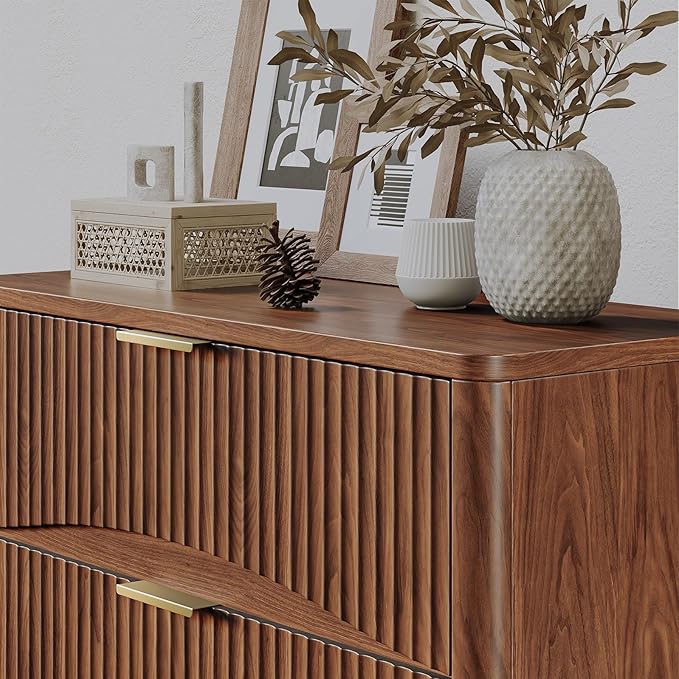 Evermagin Fluted 5 Drawers Dresser, 47" Tall Wooden Dressers Storage Organizer,Modern Chest of Drawers for Bedroom with Deep Storage, Living Room,Entryway, Walnut