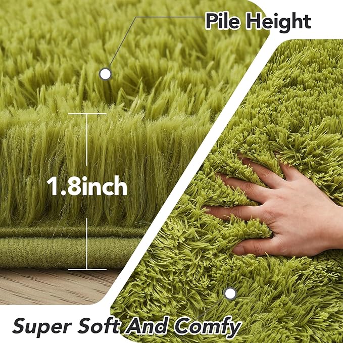 CAIYUECS 4x6 Green Area Rug for Bedroom: Fluffy Shag Rugs for Living Room-Modern Fuzzy Furry Plush Soft Rugs for Kids Girls Room,Shaggy Rug for Dorm Home Decor(4x6 Feet,Light Green)