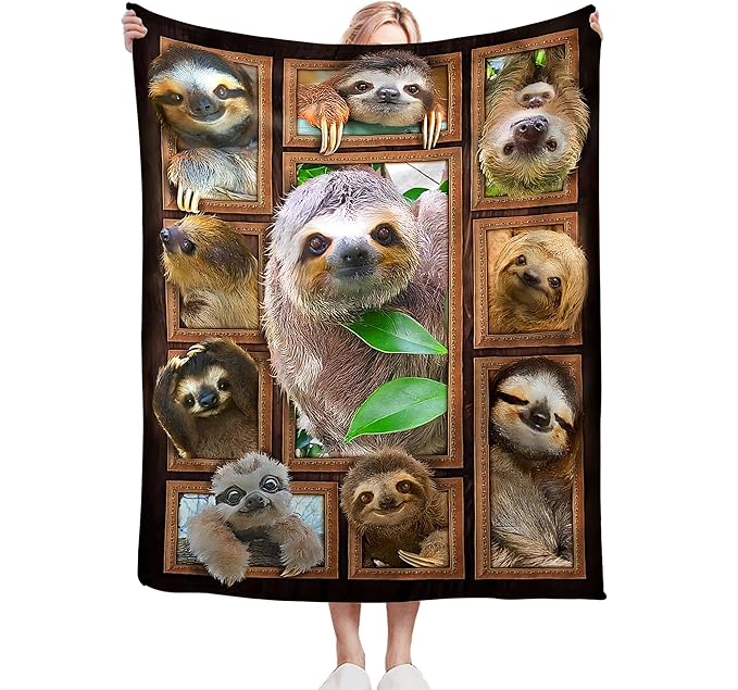 jerkboo Sloth Blanket Throws Sloth Gifts Sloth Throw Blanket for Women Men Kids Adults Soft Warm Cozy Fleece Blanket for Couch Sofa Bed 50""x40""