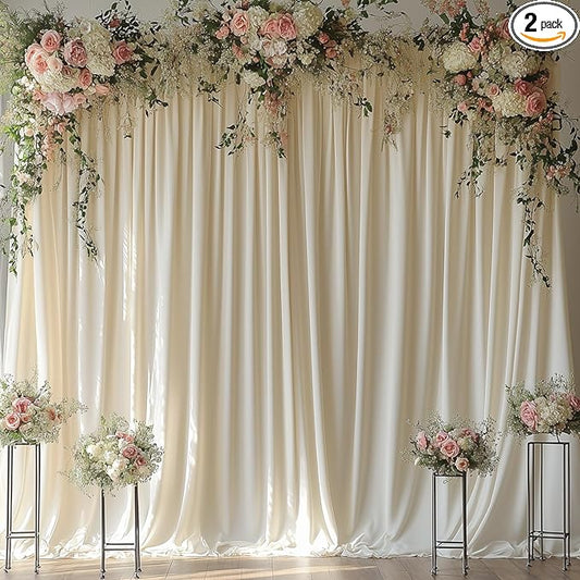 Ivory Backdrop Curtains for Wedding Parties, 10x7FT Wrinkle Free Photo Backdrop Curtains for Wedding Birthday Party Baby Shower, Fabric Drape with Rod Pockets 5ft x 7ft, 2 Panels