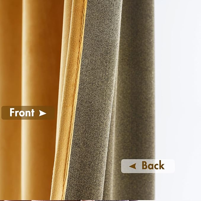 MIULEE Mustard Yellow Velvet Curtains Thermal Insulated Blackout Curtain Fall Drapes for Bedroom Living Room Darkening 72 Inches Long Curtains Panels Rod Pocket Set of 2