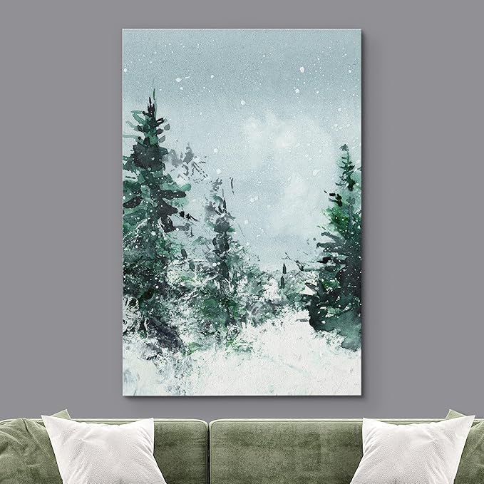 SIGNWIN Canvas Print Wall Art Woodland Nursery Decor Winter Snow Watercolor Pine Tree Forest Nature Illustrations Modern Art Decorative Landscape Colorful for Living Room, Bedroom, Office - 16"x24"