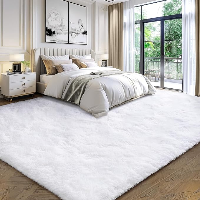 EVOIONOS Ultra Soft Area Rug for Bedroom, 4x6 Machine Washable Fluffy Shag Rug for Living Room, Plush Non Slip Carpet for Indoor Floor Bedside Nursery Kids Girls Room Dorm, Home Decor Aesthetic, White