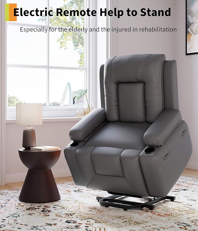 GarveeHome Power Recliner Chair - Heat and Massage, Adjustable Electric Recliner Ergonomic PU Leather Single Sofa, Tall Back, Padded Seat, Lazy Chair for Living Room