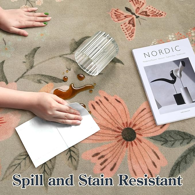 Lahome Floral Kitchen Runner, 2x5 Soft Washable Runner Rug Non Slip, Ultra-Thin Hallway Rug Stain Resistant Boho Carpet for ‎Laundry Bathroom Bedroom(2x5ft,Brown)