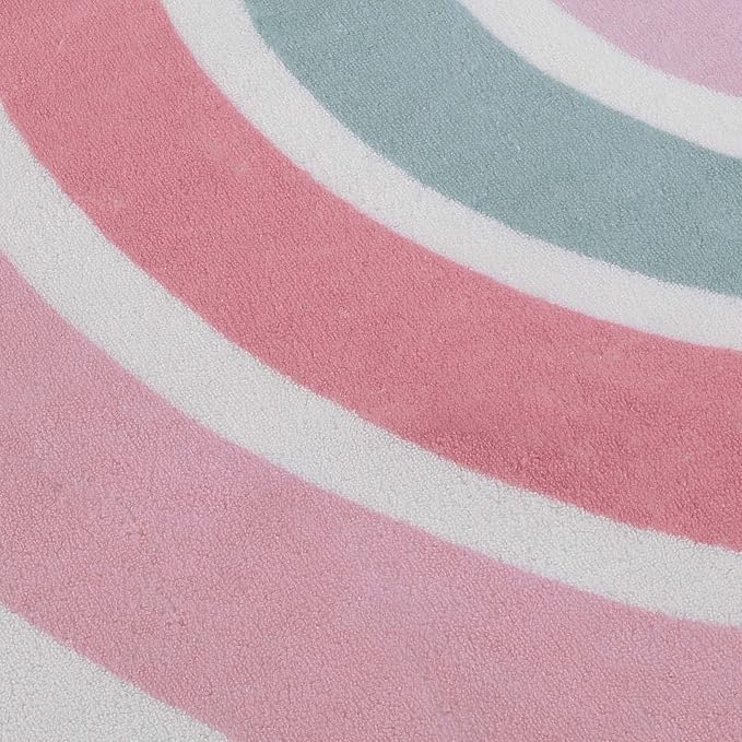 STARUIA Pink Rainbow Rug for Playroom, 55"x47" Washable Hexagon Kids Rug for Baby Girls Princess Tent Castle, Non-Slip Nursery Rugs Ultra Soft Play Carpet for Bedroom Classroom Dorm