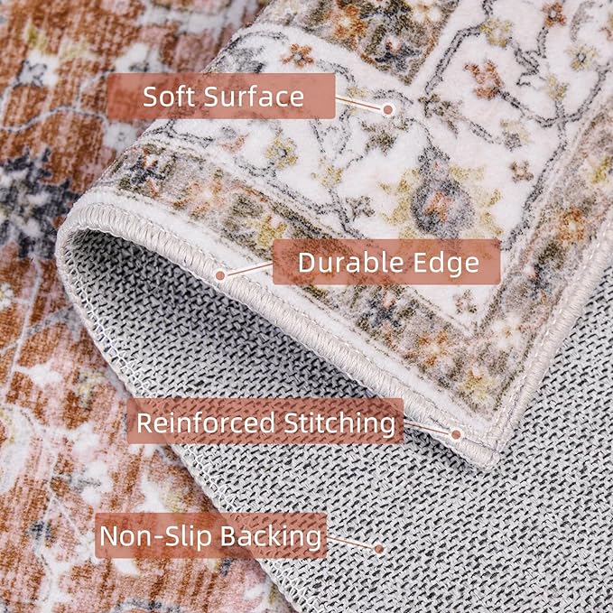 Deerly Washable Rug Small 2x3 Area Rug for Entryway Indoor Kitchen - Soft Rugs Low Pile Non-Slip Rubber Backing Oriental Indoor Area Rug (Border Brick Red ), 2'x3'