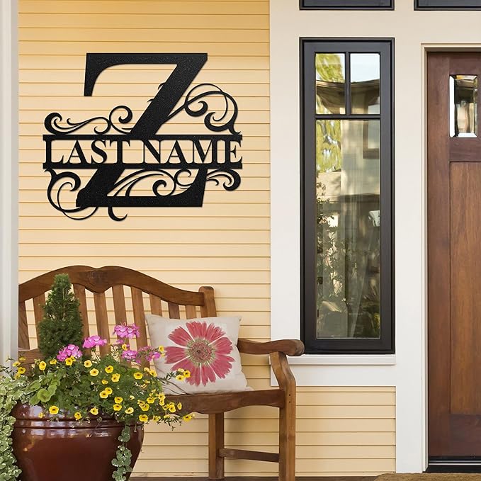LULLBABYMALL Custom Metal Signs - Last Name Sign, Split Letter Monogram, Letter Z, Family Name Wall Art, Outdoor Metal Signs, Personalized Wedding Gift