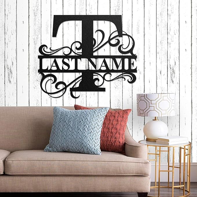 LULLBABYMALL Custom Metal Signs - Last Name Sign, Split Letter Monogram, Letter T, Family Name Wall Art, Outdoor Metal Signs, Personalized Wedding Gift
