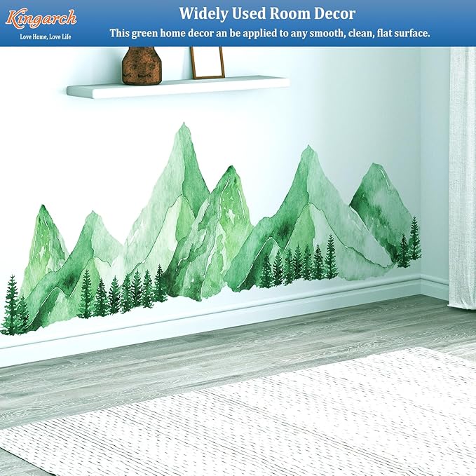 Large Mountain Wall Decals, Teal Green Pine Tree Peel and Stick Vinyl Wall Stickers & Murals, Removable Home Room Wall Decor for Bedroom Living Room Bedroom Classroom Office Nursery