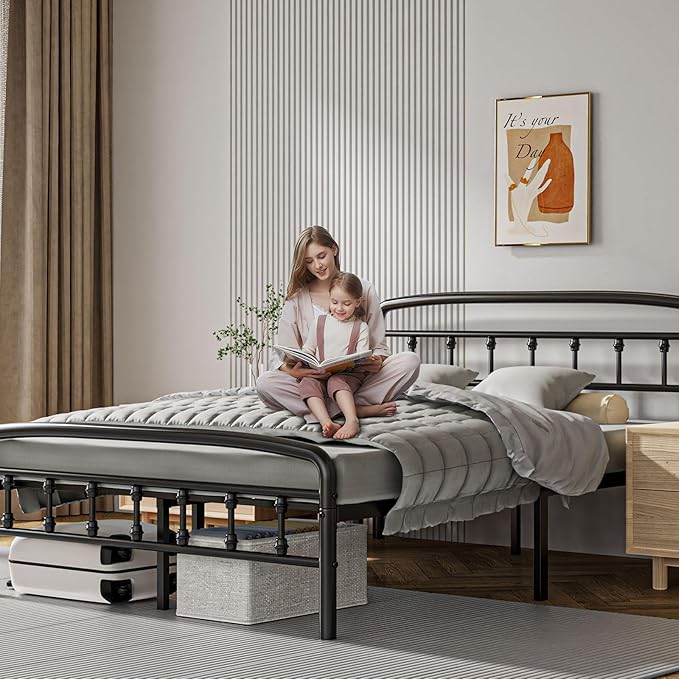 Metal Full Size Bed Frames with Headboard, 1500 Lbs Heavy Duty Bed Frames Noise-Free Design & 12" Underbed Storage,No Box Spring Needed/Tool-Free 30 Mins Assembly