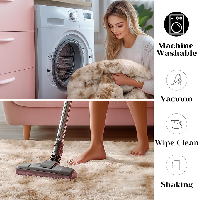 ONASAR 8x10 Area Rugs for Living Room, Tie-Dyed Beige Large Fluffy Bedroom Rug, Washable Soft Plush Thick Shaggy Big Floor Carpet for Kids Boy Girls Teen Dorm Nursery Indoor Home Decor Aesthetic