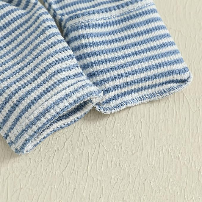 Infant Boys Fall Clothes Newborn Baby Romper Hat Stripe Knit Long Sleeve Bodysuit Jumpsuit Baby Going Home Outfit