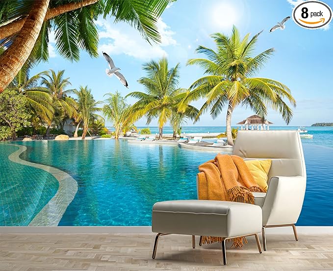 Palm Trees and Blue Sky Summer Island Wall Mural Wallpaper for Bedroom 178" x 117"