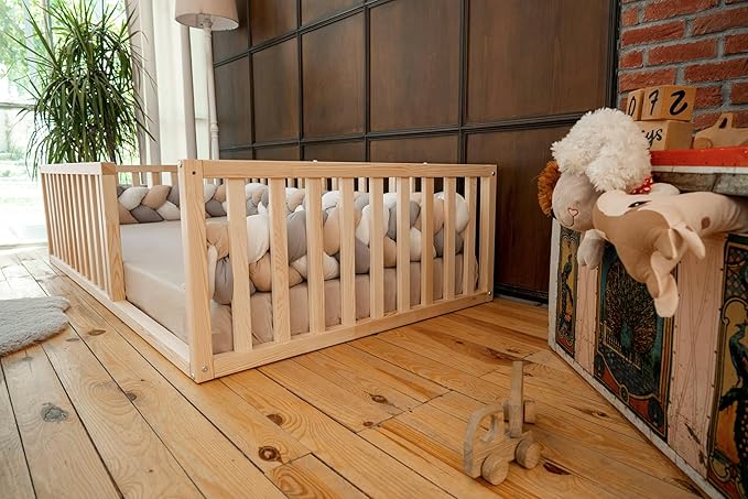 Montessori Floor Bed Twin Size 39x75 / Height 18.9'' | Pine Tree Toddler Bed Frame, Wood Bed Frame | Gift for Kids Room Decor (Twin)