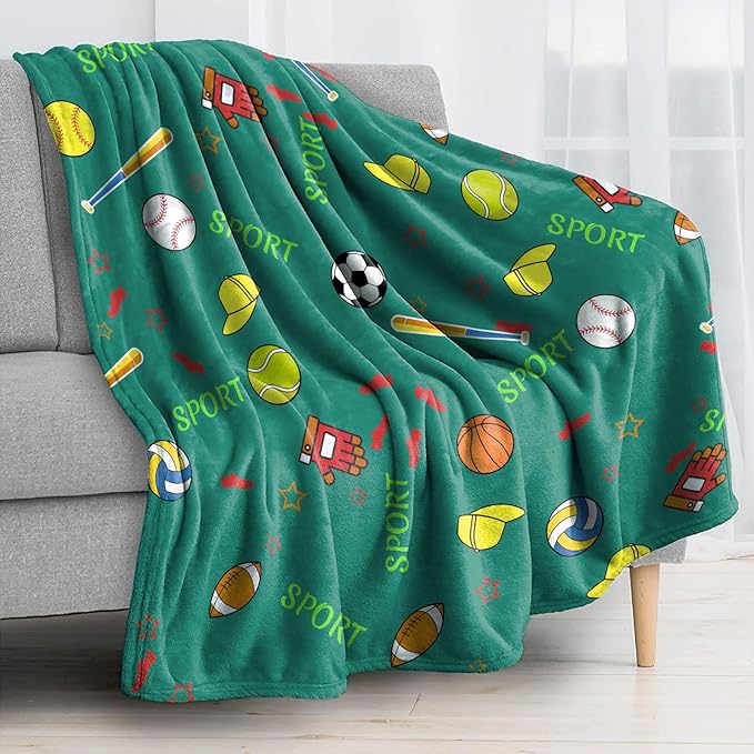Ultra Soft Fleece Blanket- Lightweight & Warm Throw Blanket for Couch, Cozy Plush Sherpa Blanket for Adults Kids, Durable & Easy Care (Sport Balls, 50x60 in)