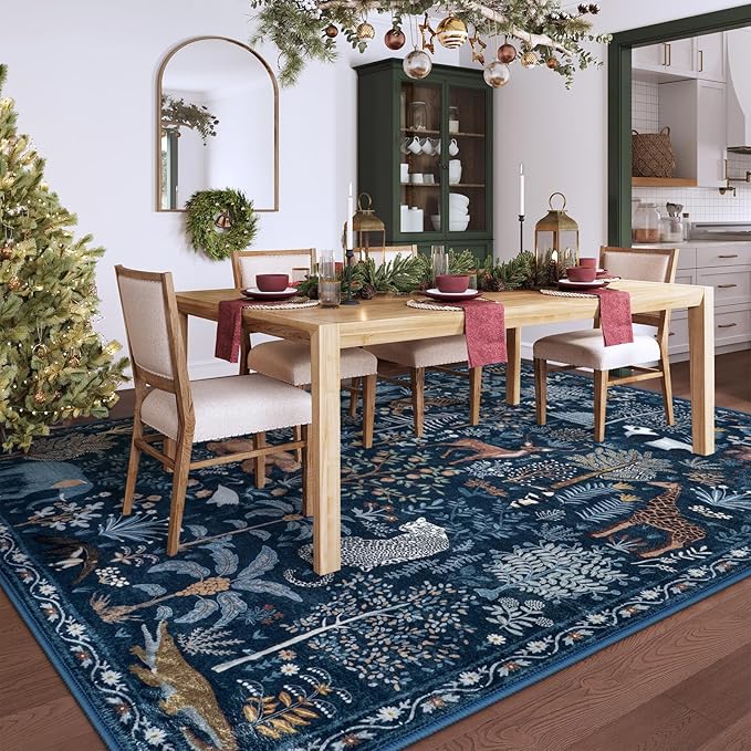 OJIA Jungle Print Rugs for Living Room 8x10 Washable Area Rugs for Bedroom, Modern Non-Slip Ultra-Thin Soft Large Carpet Non-Shedding Nursery Rug for Teens Kids Playroom Dining Room Home Decor