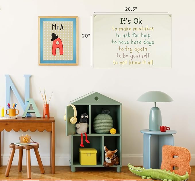 Canvas Rectangular Banner Flag Sign Poster Wall Decor Gift for Nursery Classroom Kindergarten Preschool Education Reading Room Playroom Teacher Office Baby Room-Christmas Gift-It's Ok To Make Mistakes