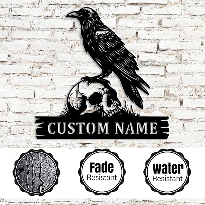 Personalized Crow Metal Sign,Raven Sign,Custom Black Crow Name Sign,Metal Crow Wall Art,Raven Birdwatch Home Decor,Gift for Bird Lover