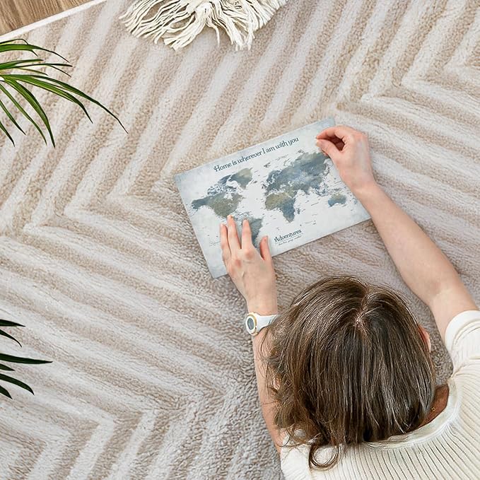 ElephantStock - Home With You II Push Pin World Map Wall Art - Horizontal Canvas Wall Art - Living Room Wall Decor - Digital Art Map Canvas Art - Blue And Gray Decor - 12" x 8"