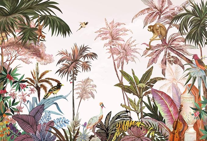 Tropical Wallpaper Botanical Palm Leaf Wall Mural Jungle Forest Rainforest Mural Wallpaper(Not Peel n' Stick)