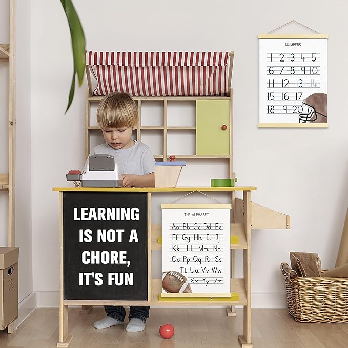 Buildinest Numbers Abc Wall Chart for Toddler Learning Posters, Nursery Wall Decor Playroom Wall Decor and Alphabet Banner,Preschool &Homeschool Wooden Alphabet Poster For Toddlers-B03