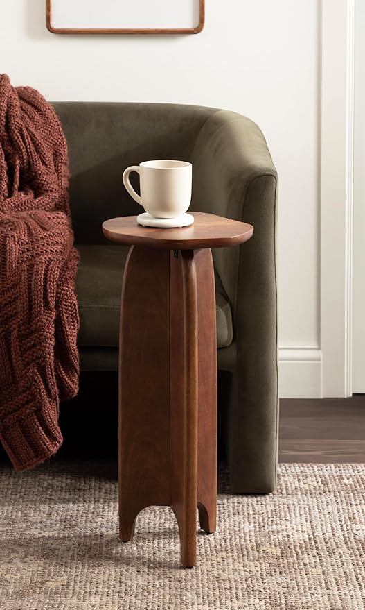 Kate and Laurel Kanna Modern Pieced Mango Wood Round Drink Table, 11 x 11 x 24, Walnut Brown, Mid-Century Scalloped Wooden Mini Side Table for Use as Indoor Plant Stand or Living Room Decor Accent