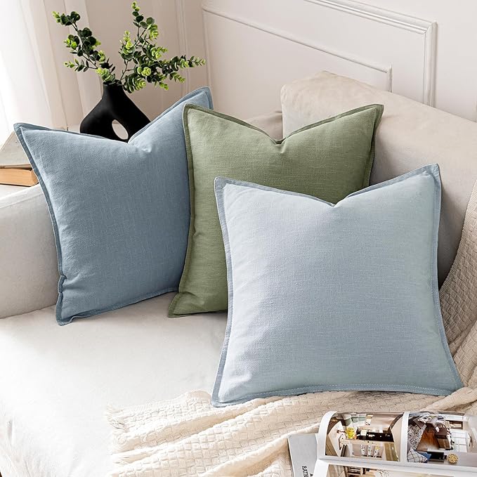 MIULEE Decorative Linen Euro Sham Pillow Covers 22x22 Inch Sage Green Boho Farmhouse Neutral Couch Throw Pillows for Bed Pack of 2 Accent Modern Pillowcase Summer Sofa Livingroom Home Decor