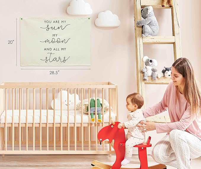Nursery Canvas Banner Wall Decor-Hanging Rectangular Poster Flag Sign Art for Baby Kids Girl Boy,Playroom Babyroom Door Decoration,My Sun My Moon,Baby Shower Birthday Gift 28.5" L x 20" W