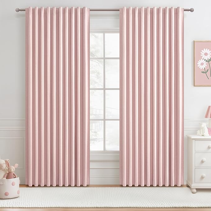 Cute Baby Pink Extra Wide Curtains 70 Inches Wide for Grils Bedroom 2 Panels Set,Heavy Duty Pleated 84 Inch Long Linen Blackout Sliding Door Large Window Thermal Privacy Drapes(70"Wx84"Lx2 BabyPink)