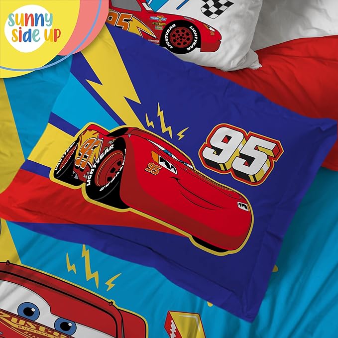 Disney Pixar Cars Lightning McQueen Full Comforter Set - 7 Piece Kids Bedding Includes Comforter, Sheets & Pillow Cover - Super Soft Racecar Microfiber Bed Set