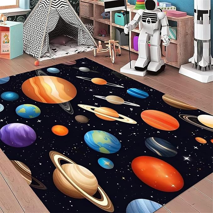 Kids Carpet Outer Space Rug,5x8ft,3D Galaxy Universe Planet Area Rugs Kids Bedroom Space Carpet Universe Solar System Planet Theme Carpets for Living Room Nursery Room Toddler Classroom Decor