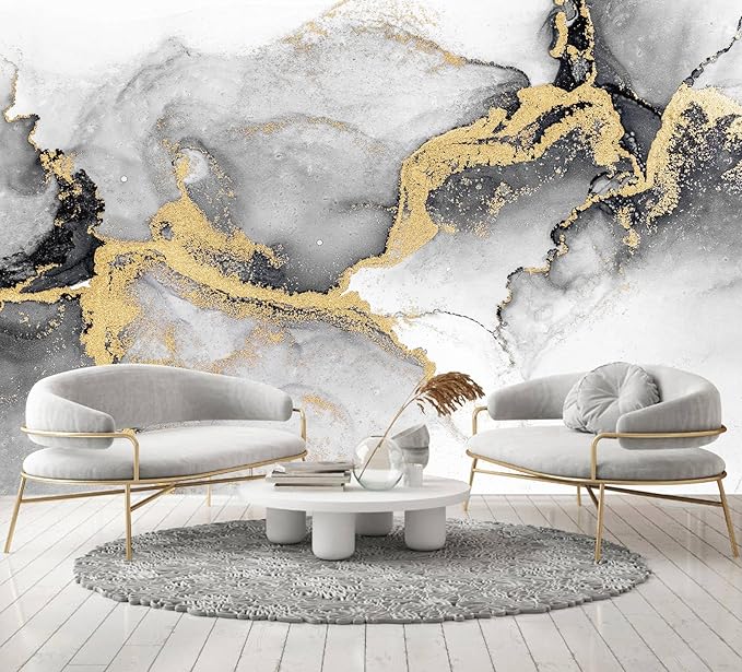 Black Gold Marble Wallpaper Abstract Ink Art Large Background Mural Living Room Office（Not Peel and Stick）