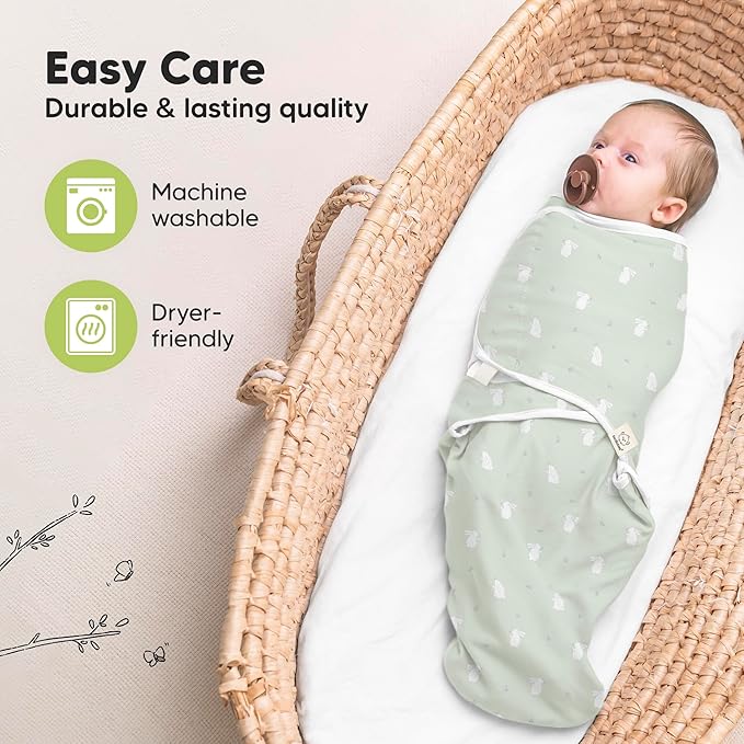 KeaBabies 3-Pack Organic Baby Swaddle Sleep Sacks - Swaddles for Newborns, Infant 0-3 Months, Baby Girls, Boys, Soft & Snug Newborn Sleep Sack, Nursery Swaddling Blankets (Bunnies)