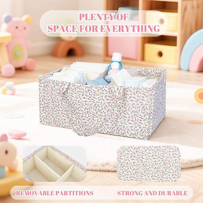 Floral Quilting Diaper Caddy Organizer, Quilted Diaper Bag, Stylish Nursery Storage Basket, Gift for Baby Shower, Diaper Caddy Organizer for Changing Table, Newborn Essentials, Pink Floral