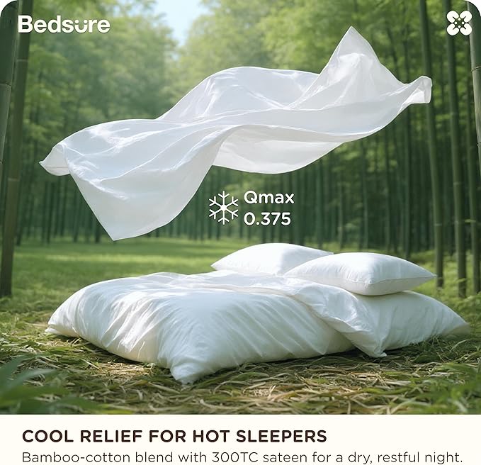 Bedsure Cotton Duvet Cover Queen Size, Cotton & Rayon Derived from Bamboo Blend Duvet Cover Set for Hot Sleepers, Ultra-Soft, Breathable & Lightweight Home Bedding for All Seasons (White,90"x90")