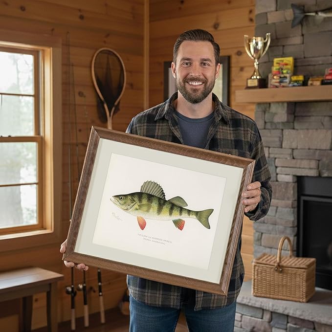 DREAM BIG PRINTABLES Fish Wall Art Prints (Set of 6) - Unframed - 11x14s | Vintage Fishing Decor - Midwest Fish Species - Great Gift for Fisherman