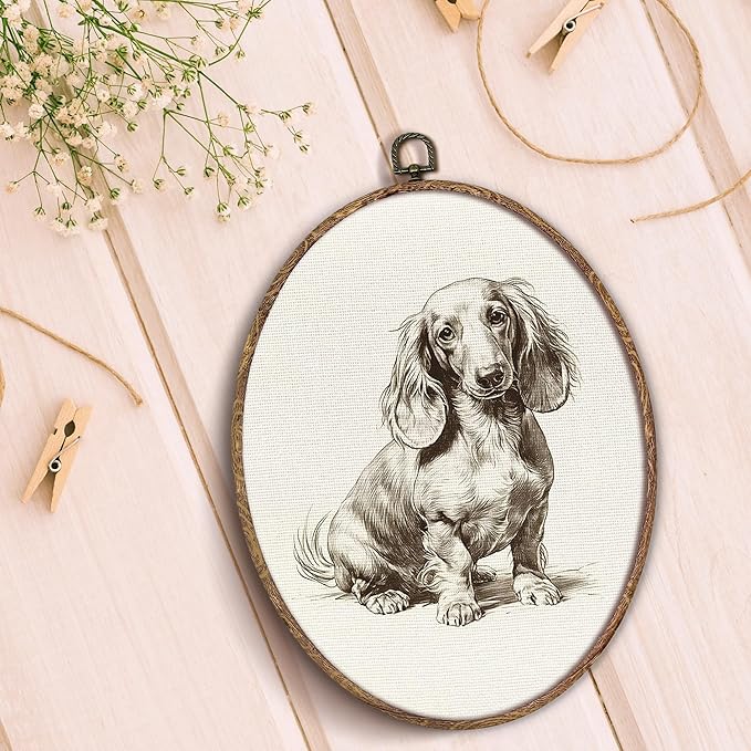 Vintage Dachshund Oval Wall Art Framed, Retro Weiner Dog Oval Wall Decor, Dachshund Weiner Dog Gifts Hanging Canvas Prints Wall Sculptures for Bedroom Living Room Decor, 8.5x11.5 Inch