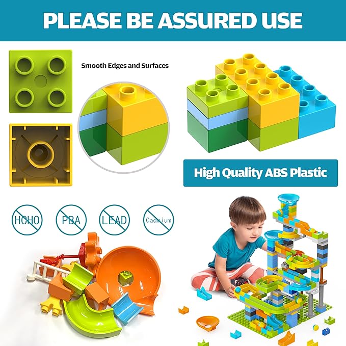 3in1 Marble Runs for Kids 3-5, 203pcs Compatible with Lego DUPLOS for Age 2-5, Marble Runs for Kids 4-8, STEM Building Toys, Toddler Toy, Marble Track, Marble Run Toy, Montessori Toy Gift for Age 3+